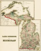 Michigan State Map and Lake Superior Composite, Oakland County 1872